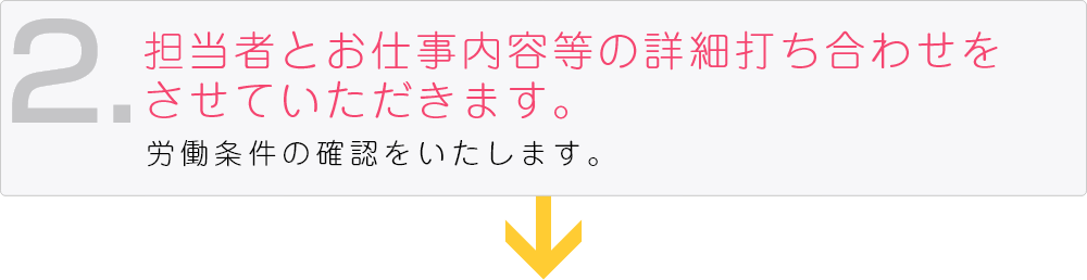 担当者とお仕事内容等の詳細打ち合わせをさせていただきます。